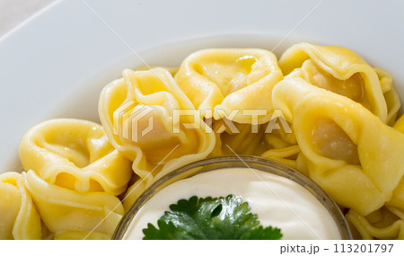 Boiled ravioli with mayonnaise Boiled ravioli with mayonnaise 113201797