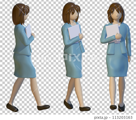 行走的女商人的 3D 插圖集 113203163