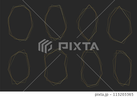 Golden geometric frames. Vector wedding thin line border. Simple modern rectangle abstract shapes. Luxury foil design for invitation and menu. 113203365