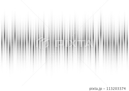 Sound wave dotted pattern. Vector music halftone background. Audio digital frequency border. Equalizer gradient spectrum grid. Abstract pulse isolated on white backdrop. 113203374