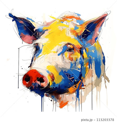Beautiful painting of a pig on clean background. Mammals. Farm animals. Illustration, Generative AI. 113203378