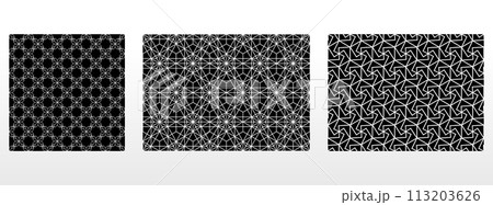 Geometric set of seamless black and white patterns. Simple vector graphics. 113203626