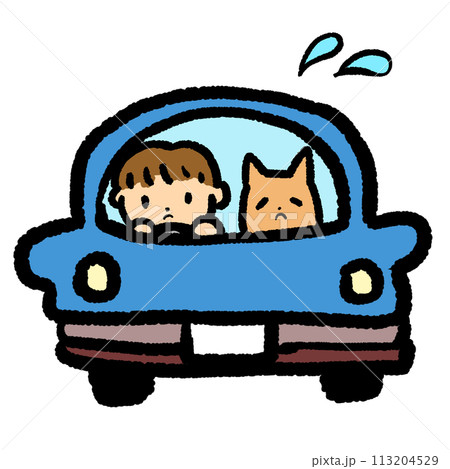 イヌを乗せて車で急いでいるイラスト 113204529