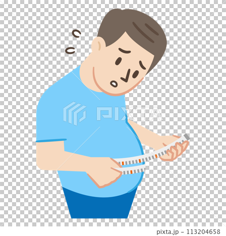 一個男人用捲尺測量腰部的插圖 113204658