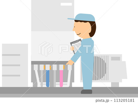給湯器の点検を行っている作業着を着た人のイメージ素材 113205181