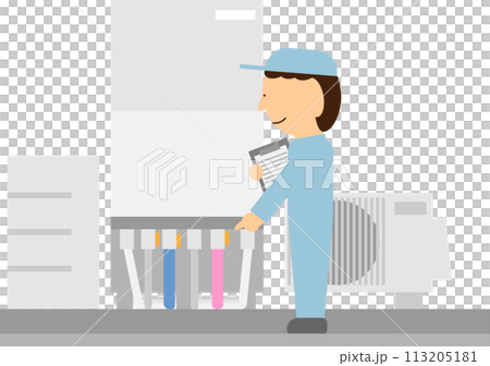 給湯器の点検を行っている作業着を着た人のイメージ素材 113205181