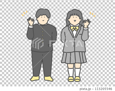 OKポーズをする男子学生と女子学生の全身イラスト 113205546