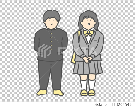 男子学生と女子学生の全身イラスト 113205549