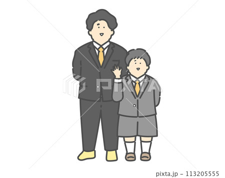 フォーマルな服装のパパと子供のイラスト（入園式　卒園式　入学式　卒業式） 113205555