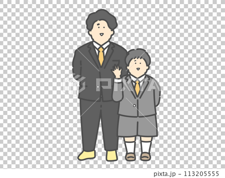 フォーマルな服装のパパと子供のイラスト（入園式　卒園式　入学式　卒業式） 113205555