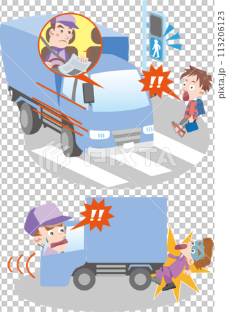 交通安全＜トラック・バックからの人身事故・書類に夢中でうっかり信号無視＞ 113206123