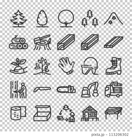 Forestry civil engineering forest resources icon set 113206302