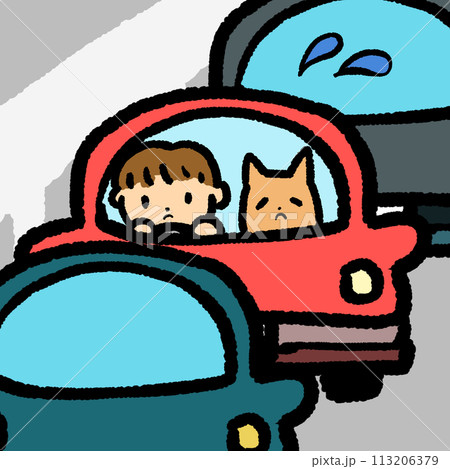 車の渋滞で困る犬のイラスト 車の渋滞で困る犬のイラスト 113206379