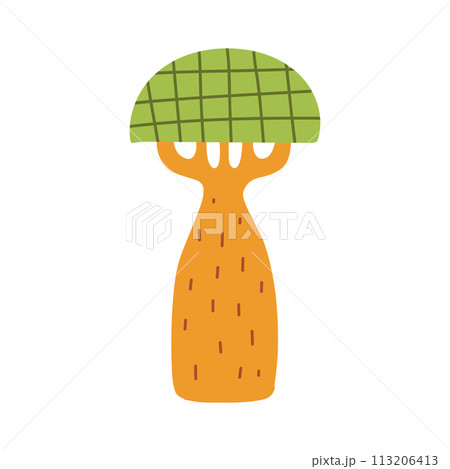 Drawn African trees isolated on a white background. Vector illustration of exotic trees. 113206413