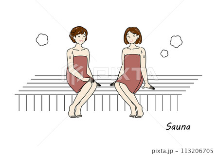 サウナ室でサウナを楽しんでいるサウナ好きの可愛い二人の女性 ととのう サウナ女子 シンプル イラスト サウナ室でサウナを楽しんでいるサウナ好きの可愛い二人の女性 ととのう サウナ女子 シンプル イラスト 113206705