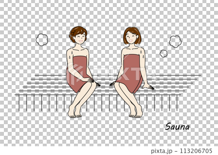 サウナ室でサウナを楽しんでいるサウナ好きの可愛い二人の女性 ととのう サウナ女子 シンプル イラスト サウナ室でサウナを楽しんでいるサウナ好きの可愛い二人の女性 ととのう サウナ女子 シンプル イラスト 113206705