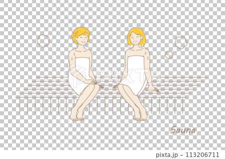 兩個可愛的熱愛桑拿的女人在桑拿房裡享受桑拿 Toto 桑拿女孩簡單插畫 113206711