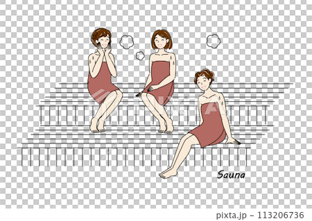 サウナ室でサウナを楽しんでいるサウナ好きの可愛い三人の女性 ととのう サウナ女子 シンプル イラスト サウナ室でサウナを楽しんでいるサウナ好きの可愛い三人の女性 ととのう サウナ女子 シンプル イラスト 113206736
