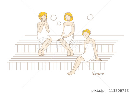 サウナ室でサウナを楽しんでいるサウナ好きの可愛い三人の女性 ととのう サウナ女子 シンプル イラスト サウナ室でサウナを楽しんでいるサウナ好きの可愛い三人の女性 ととのう サウナ女子 シンプル イラスト 113206738