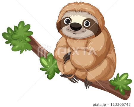 Cheerful Sloth Hanging on a Branch 113206743