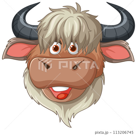 Cheerful Cartoon Yak Head Illustration 113206745