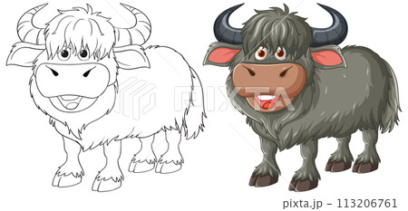 Cheerful Cartoon Yak Illustration 113206761