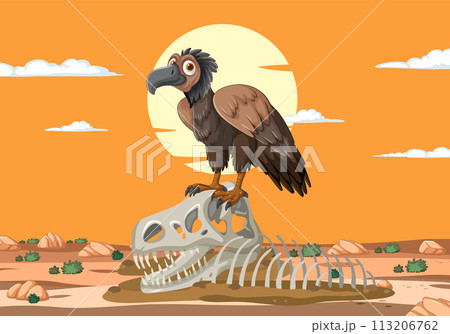 Vulture Perched on Desert Dinosaur Bones 113206762