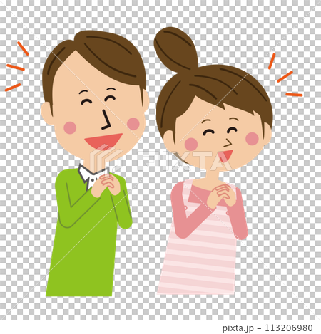 ポップな家族 手を組んで喜ぶ うれしい夫婦 ポップな家族 手を組んで喜ぶ うれしい夫婦 113206980
