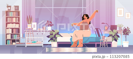 happy pregnant woman future mom doing physical stretching exercises pregnancy motherhood expectation healthy lifestyle concept 113207085