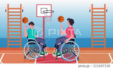 disabled man woman couple in wheelchairs play basketball people with disabilities physical activity rehabilitation concept disabled man woman couple in wheelchairs play basketball people with disabilities physical activity rehabilitation concept 113207130