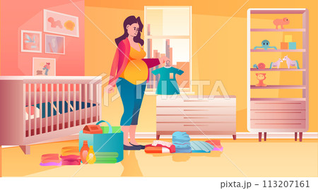 pregnant woman packing bag for maternity in hospital at home pregnancy motherhood expectation concept bedroom interior 113207161