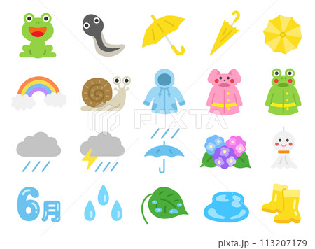 梅雨のアイコンのイラストセット 113207179
