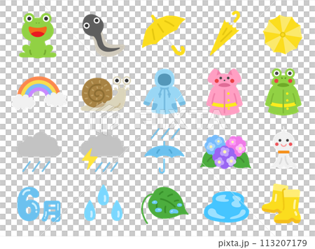 梅雨のアイコンのイラストセット 113207179