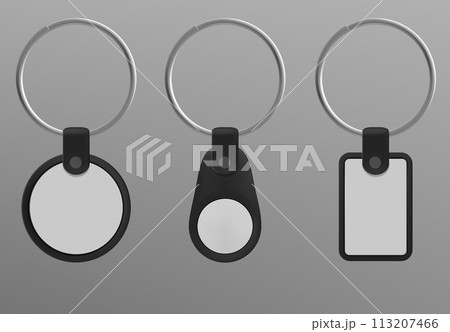 Keychain on metal ring realistic 3d vector set. 113207466