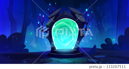 Magic portal door in fantasy forest game world 113207511