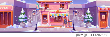 Bakery shop in winter city street 113207539