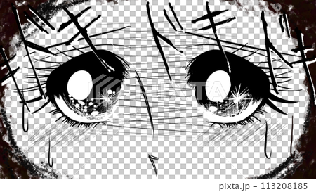 70年代少女漫画風の不安げな瞳で見つめる女性のドアップワイドサイズイラスト 113208185