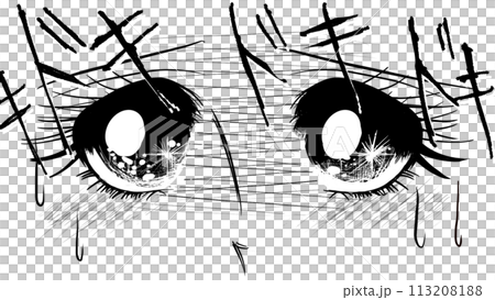 這是一幅 70 年代少女漫畫風格的女性用焦慮的眼神凝視的特寫大尺寸插圖。 113208188