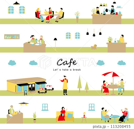 カフェを楽しむ人達 113208455