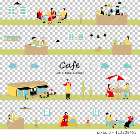 people enjoying cafe 113208455
