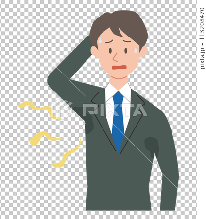 一名商人患有腋下汗漬和異味的插圖 113208470
