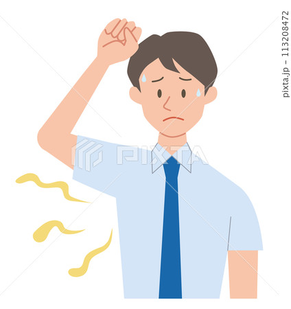 脇のにおいに悩むビジネスマンのイラスト 113208472