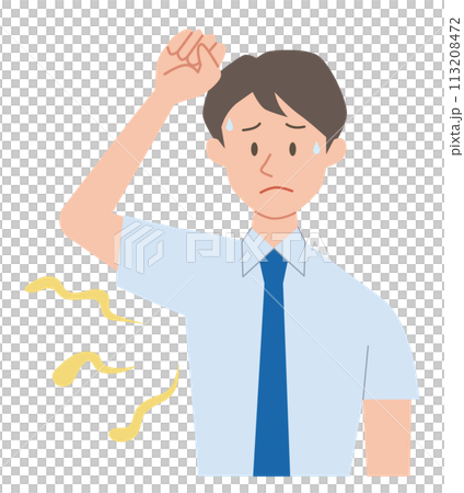 脇のにおいに悩むビジネスマンのイラスト 113208472