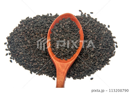 black sesame seeds isolated on the white 113208790