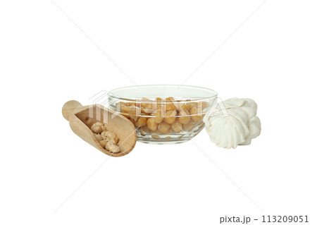 PNG, Marshmallow, scoop and bowl with chickpeas, isolated on white background PNG, Marshmallow, scoop and bowl with chickpeas, isolated on white background 113209051