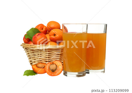 PNG,Fresh apricots in a basket, isolated on white background 113209099