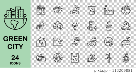 グリーンシティ　環境に優しい都市　アイコンセット 113209881