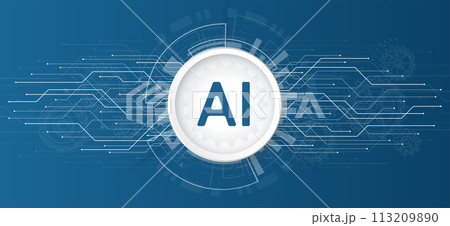 Artificial intelligence chipset on circuit board in futuristic concept technology artwork for web, banner, card, cover. Vector illustration Artificial intelligence chipset on circuit board in futuristic concept technology artwork for web, banner, card, cover. Vector illustration 113209890
