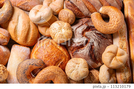 Fresh baked bread, top view Fresh baked bread, top view 113210179