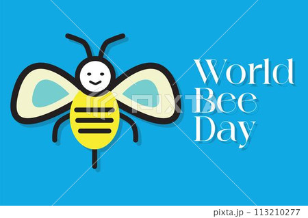 Vector image of a bee on a light blue background with the text World Bee Day Vector image of a bee on a light blue background with the text World Bee Day 113210277